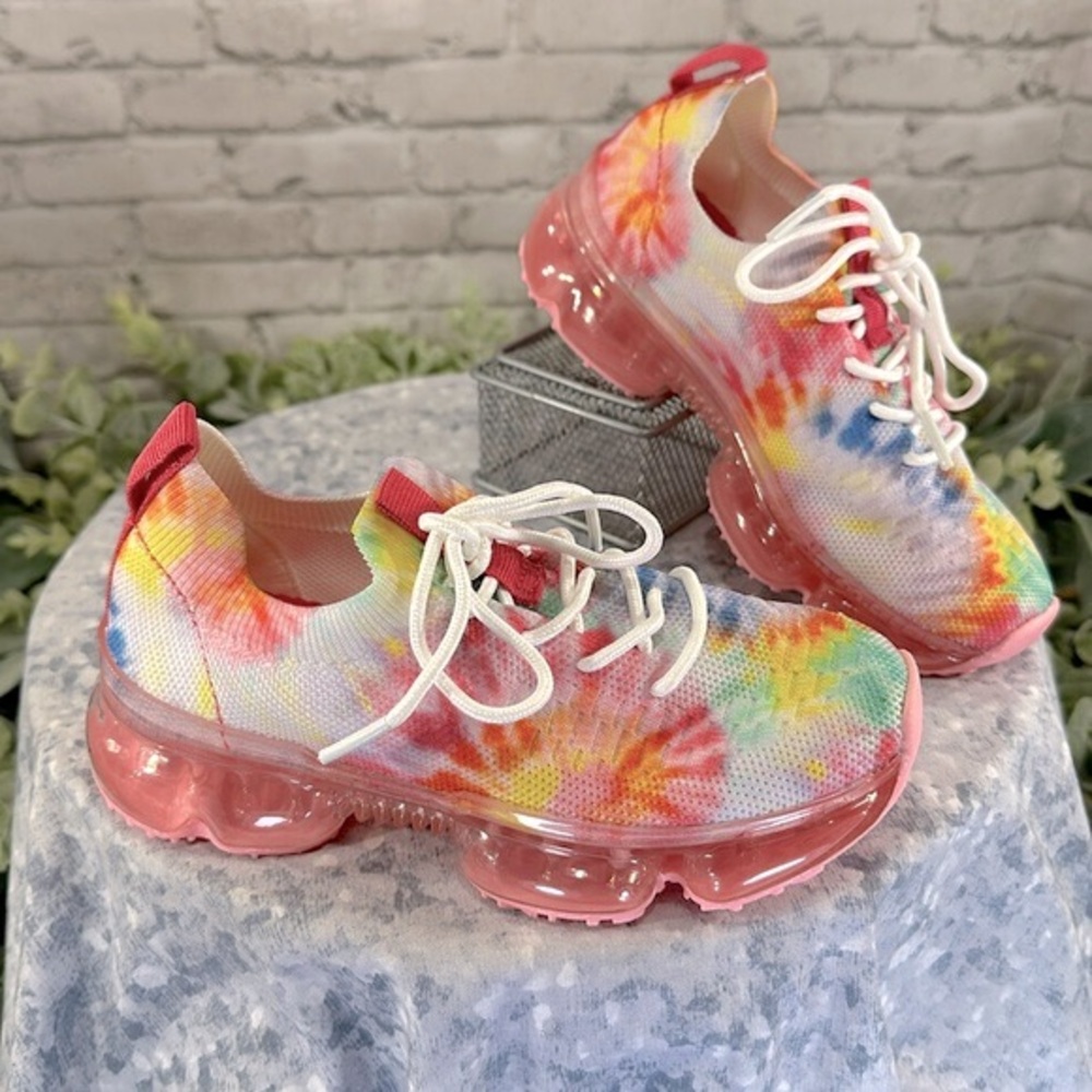 Link Flow-19K Fuchsia TieDye Fly-Knit Stretch Lace-up Fashion Sneakers Girls 10M